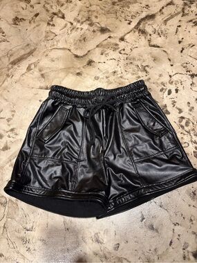 Women’s Black Faux Leather Drawstring Shorts